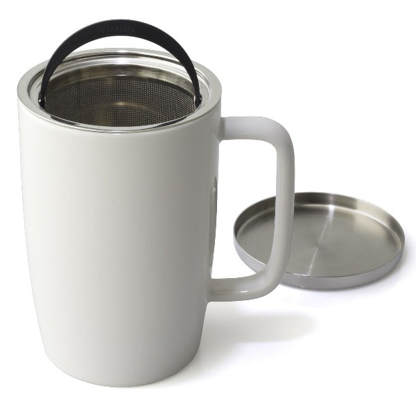 FORLIFE Dew Satin Finish Brew-In-Mug with Basket Infuser & Stainless Lid 18 oz., Lemon Grass
