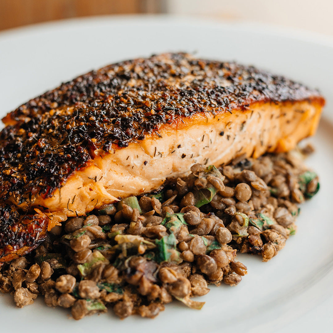 Lemon Lime Salmon with French Green Lentils