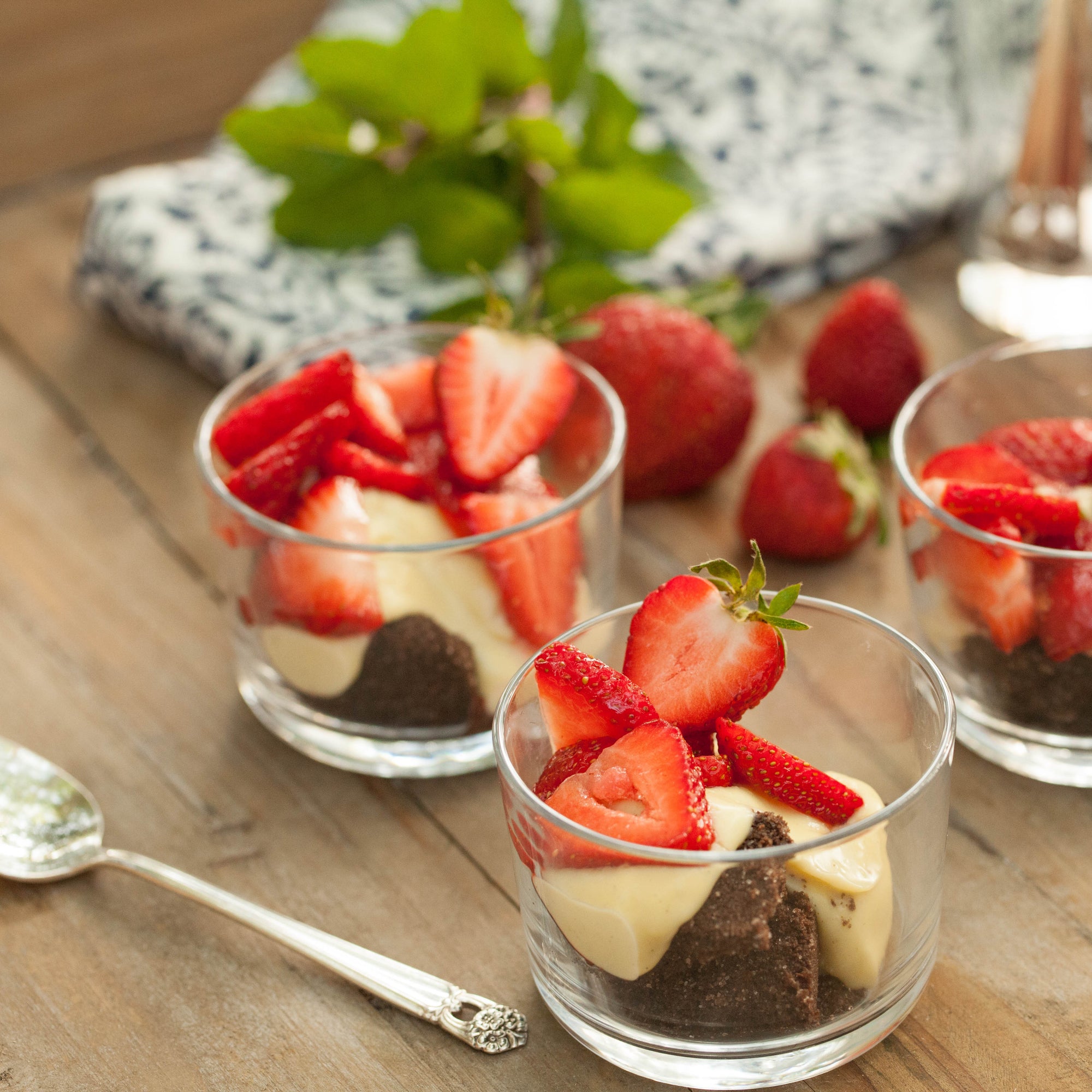 Strawberry Parfait with Vanilla Flecked Cream & Mocha Crumble