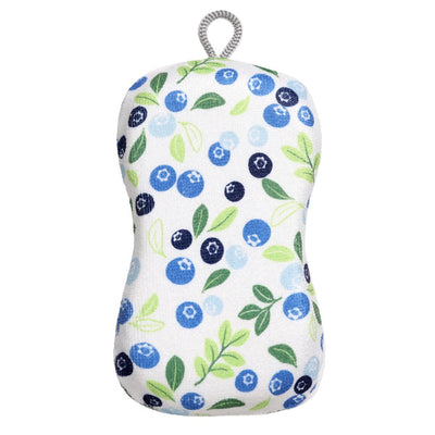 scrub sponge with blueberry pattern on a white background
