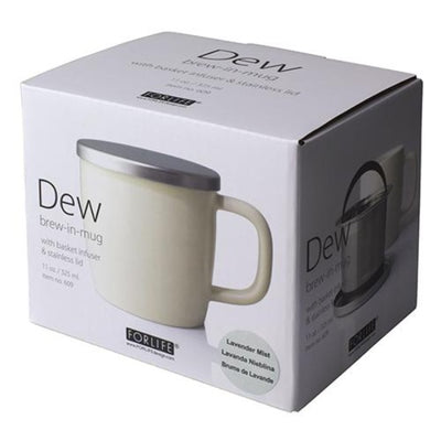 FORLIFE Dew Satin Finish Brew-in-Mug with Basket Infuser Stainless Lid 18 oz Natural Cotton