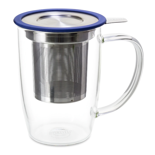 FORLIFE NewLeaf Glass Tea 470ml Mug with Infuser and Lid, Turquoise