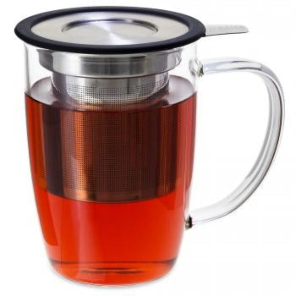 NewLeaf Glass Tall Tea Mug with Infuser & Lid - Teaware - Red Stick Spice Company