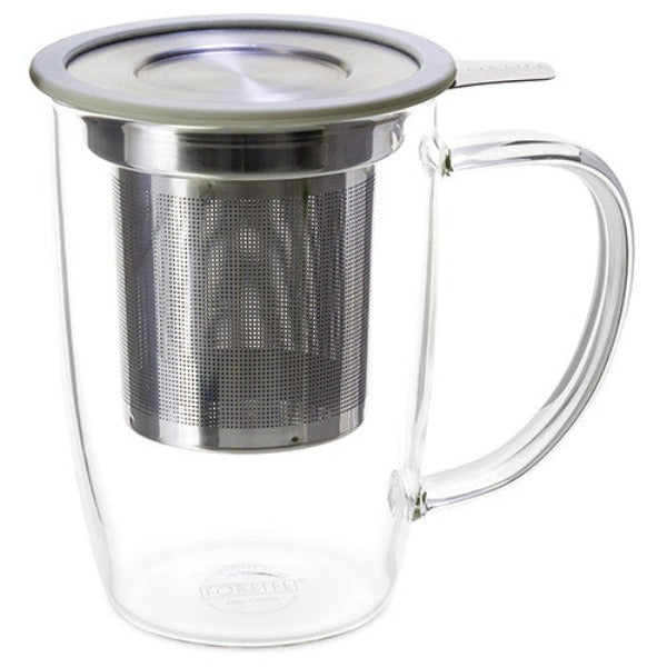 NewLeaf Glass Tall Tea Mug with Infuser & Lid - Teaware - Red Stick Spice Company