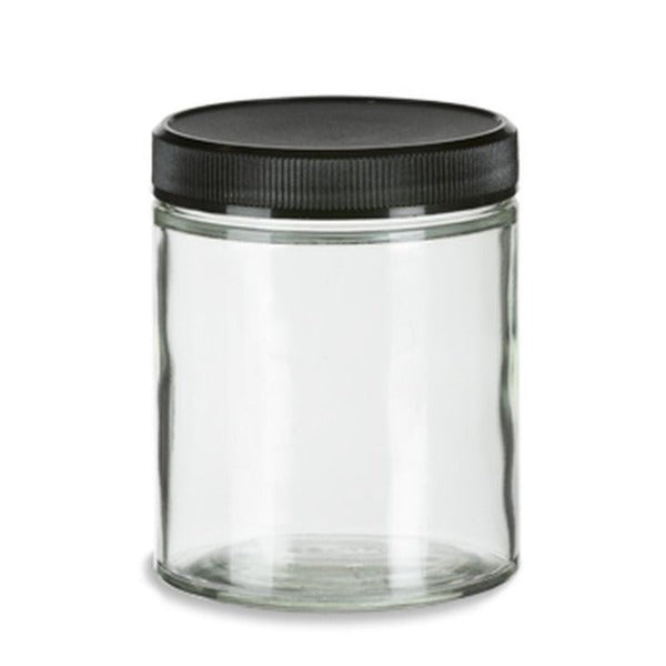 Straight Sided Clear Glass Jar 4 oz w/ Std Black Lid